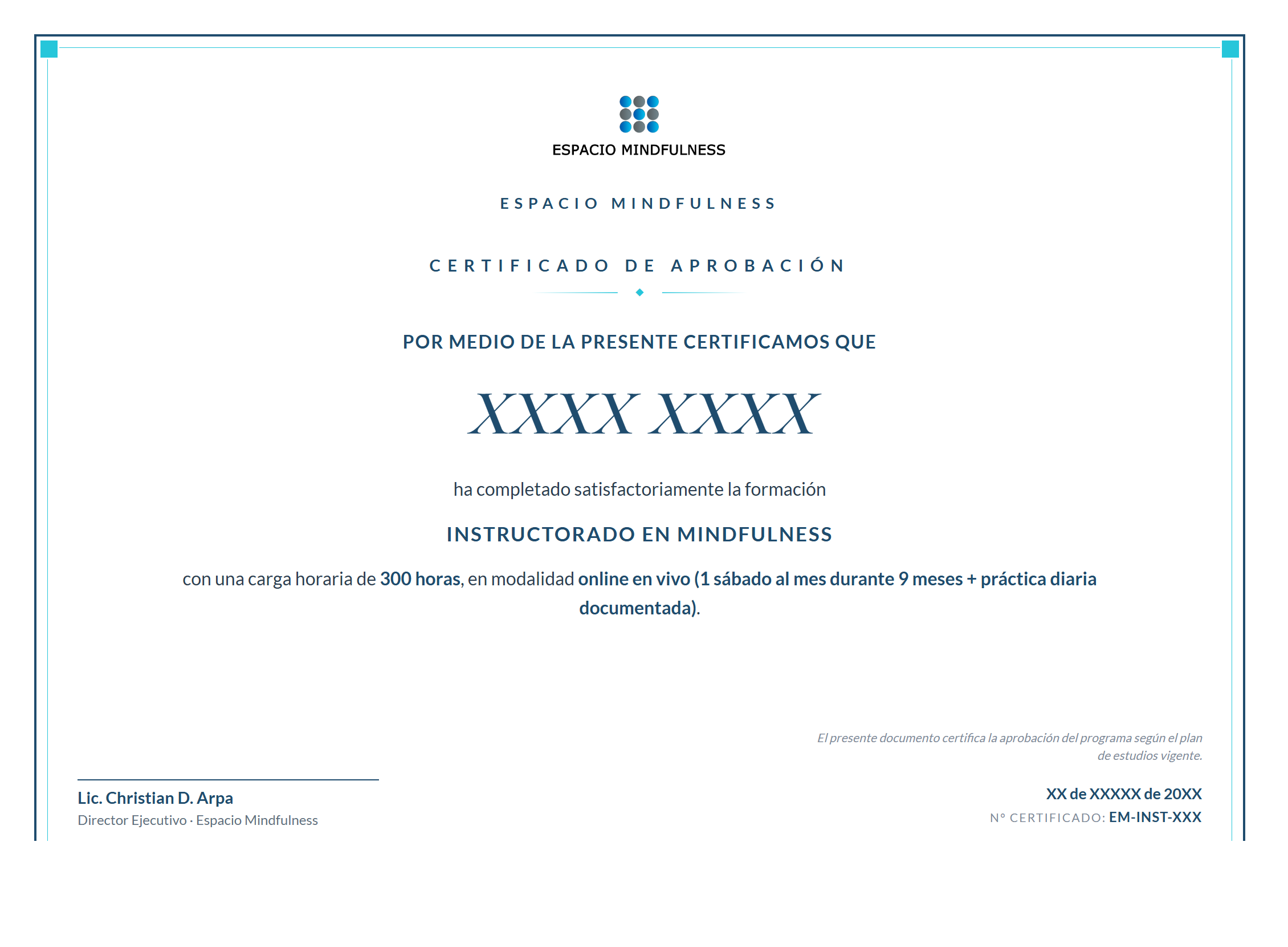 Certificado oficial del Instructorado en Mindfulness - Espacio Mindfulness